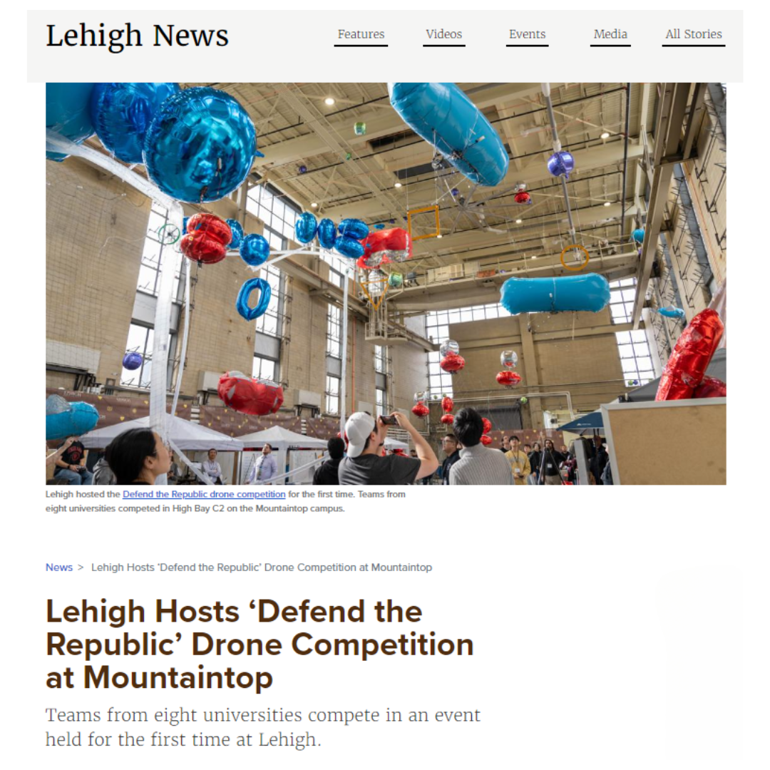 Photo of drone competition with Lehigh News headline