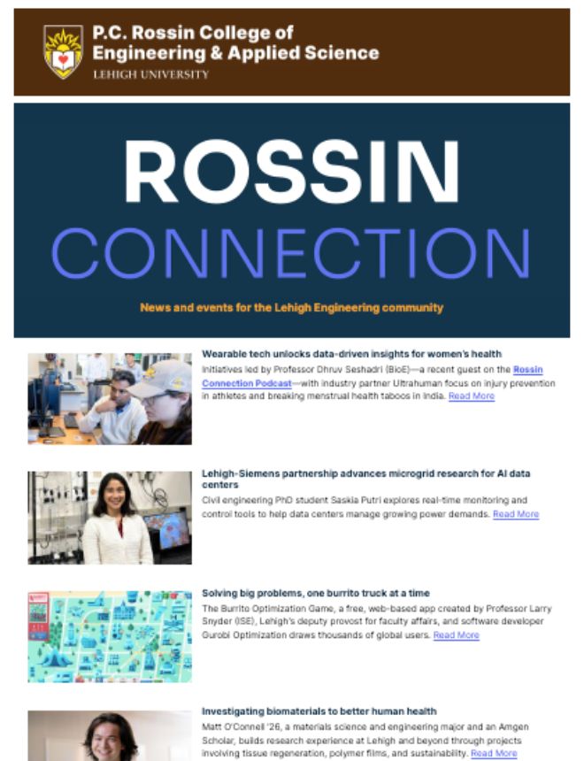 Screenshot of Rossin Connection newsletter