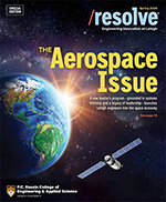Cover of Resolve magazine with aerial timelapse image of urban highway interchange at night