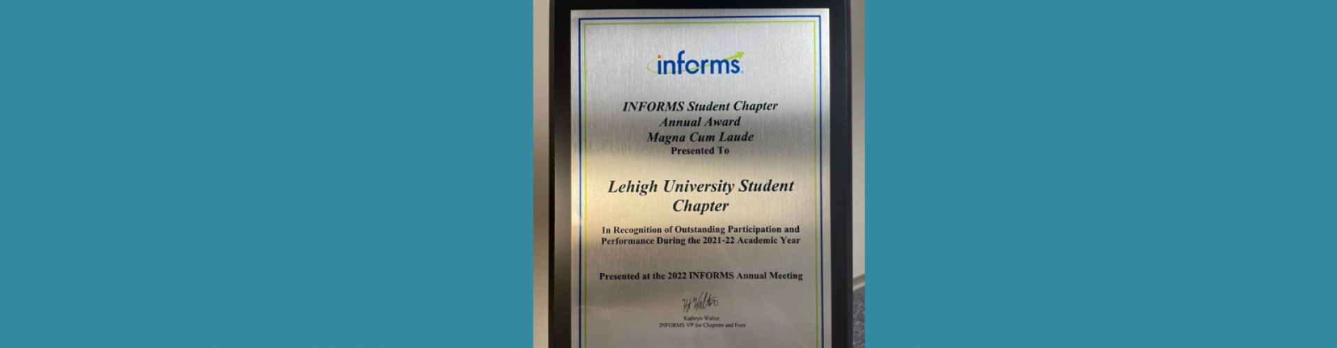 INFORMS Award Certificate