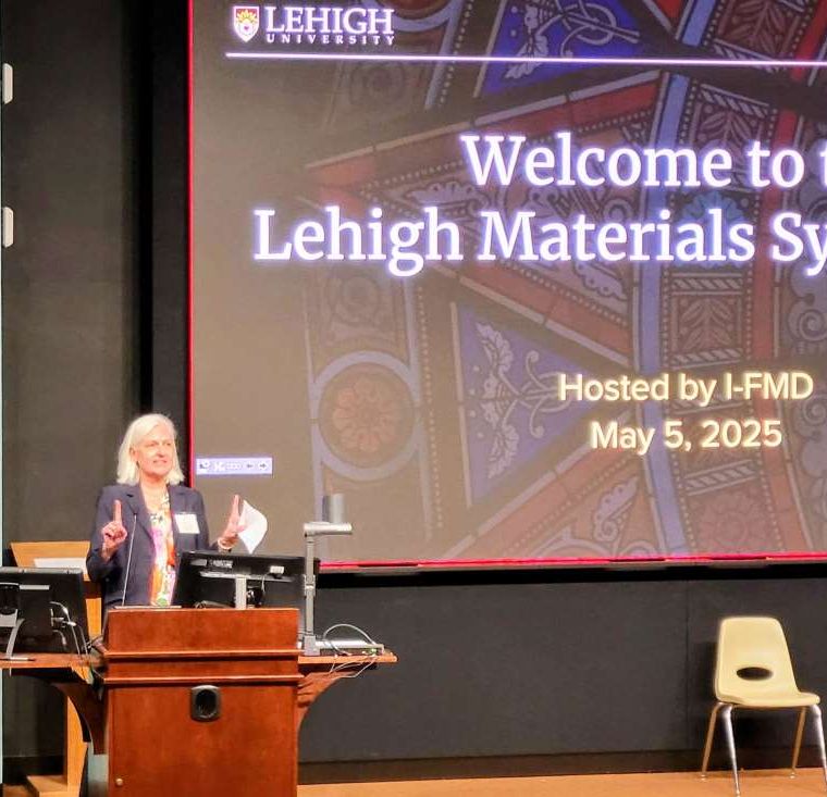Elsa Reichmanis delivers opening remarks at the 2025 Lehigh Materials Symposium