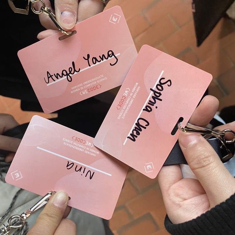 Detail of name badges for WeCode