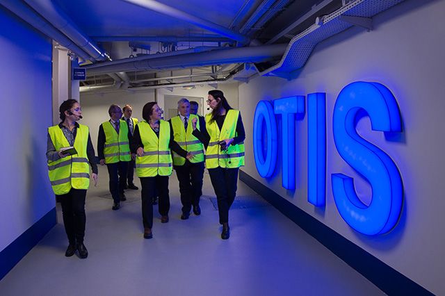 Marks visits the Otis Elevator Company