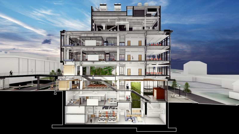 An artist's rendering of the inside of Lehigh's new Health, Science and Technology building.