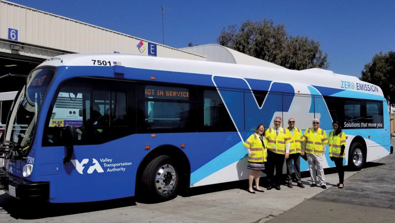 Collaborators in front of Valley Transportation Authority zero-emission bus