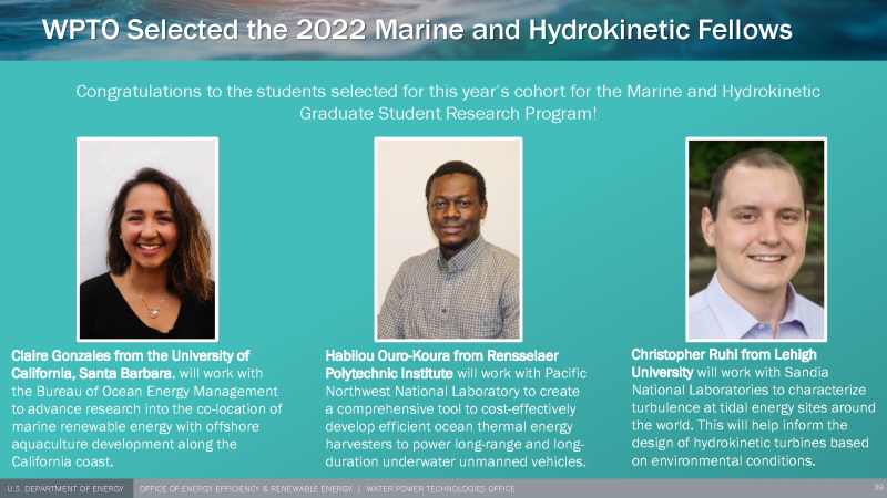 Slide: WPTO Selected the 2022 Marine and Hydrokinetic Fellows