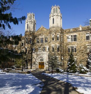 Packard Lab in snow covered landscape