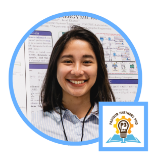 Headshot of Saskia Putri with P3 program logo