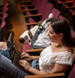 Student doing online research on laptop