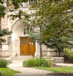 Campus beauty Packard Lab main entrance in summer