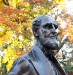 Asa Packer statue in autumn