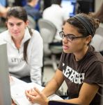 Students in CSE 001 get hands-on experience working on their lab assignment in Lehigh’s Sun Lab.