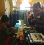 Arianna Pineiro (at sewing machine) with Shira Morosohk at the Pop-Up Prom Shop in Easton, Pa.