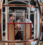 Ebru Demir and students with experimental setup for microswimmers