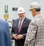 DOE Acting Assistant Secretary Curt Coccodrilli speaks with Lehigh researchers during a tour of the ATLSS Engineering Research Center.