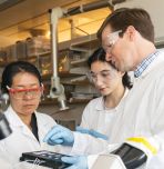 From left, Professor Xuanhong Cheng, Ph.D. student Nazrin Hasanova '21 and Professor James Gilchrist