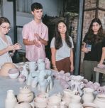 The PlasTech Ventures team, from left, is Lizzie Hayes ’24, Evan Woodward ’26, Sophie Lin ‘26 and Rana Akyildiz ’19.
