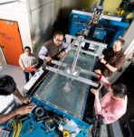 Arindam Banerjee and students work with the Tidal Turbulence Test Facility