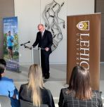 Provost Nathan Urban speaks at partnership announcement (photo by Christa Neu)