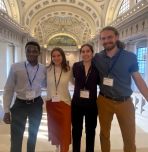 From left, Lehigh students Norman Zvenyika, Fiona Mensching, Isabella Federico, and Will Yeager in Bancroft Hall at the Naval Academy in Annapolis, MD. (Courtesy of Isabella Federico)