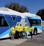 Collaborators in front of Valley Transportation Authority zero-emission bus