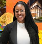 Urinrin Otite ’25G chose Lehigh to take her education further and discovered her path to success through Lehigh’s new University Research Center. Photo by Gemma Pierpont '25, illustration by Neha Kavan.