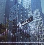 Photo illustration of wall street buildings and graph plot financial notations