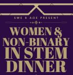 Purple and gold invitation to Women and Non-Binary in STEM Dinner