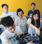 Computer science and engineering professor Chuah with students