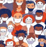 Illustration of covid pandemic with people wearing masks