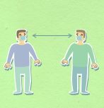 illustration of two men wearing face masks socially distanced from each other