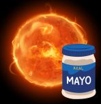 illustration of fiery sun and jar of mayo