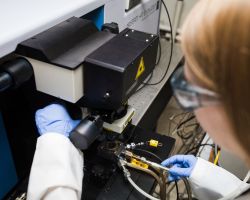Erin Sobchinsky uses spectroscopy instrumentation
